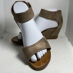 Paul Green Munich Taupe Suede Wedge Sandals Comfort Ankle Strap 7